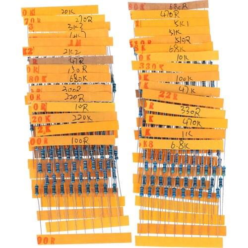 300pcs/set 30 Kinds 1/4W Resistance 1% Metal Film Resistor Pack Assorted Kit 1K 10K 100K 220ohm 1M Resistors