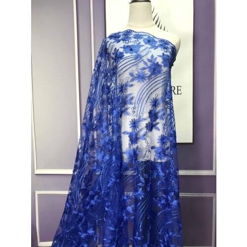 African Beaded Lace Fabric 5 yards Embroidered Mesh Lace Fabric African Lace High Quality Guipure Lace for Party and Wedding