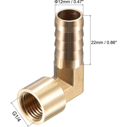 Uxcell Brass Hose Barb Fitting Elbow 12mm x G1/4 Female Pipe Connector