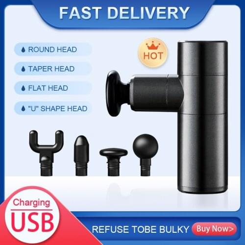 Mini Massage Gun Deep Muscle Vibration Relief Pain Relax Fitness Equipment Noise Reduction Design 4 Massage Heads Massager Tool