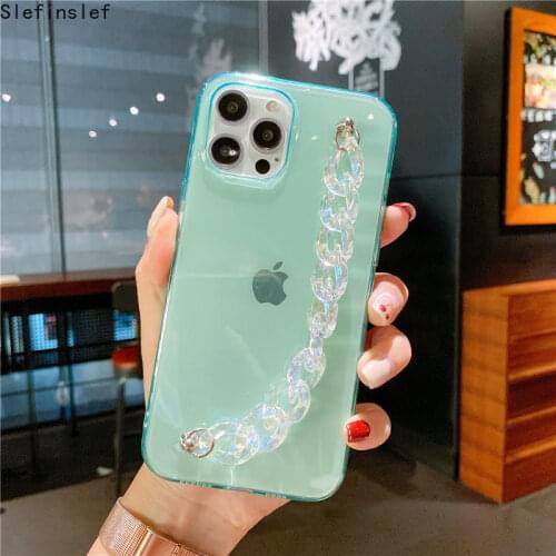 Fashion Transparent Shockproof Phone Case For iPhone 12 11 Pro Max X XR XS Max X 7 8 Plus 12Mini Chain Wrist Bracelet Back Cover