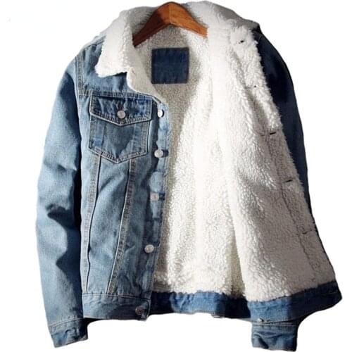 Mens Denim Jacket Fashion Winter Warm Fleece Jacket Solid Color Casual Denim Jacket Mens Denim Casual Wear Large Size 6XL