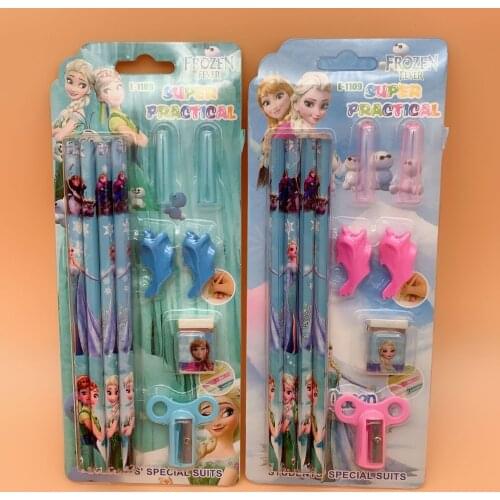 10 piece set Disney cartoon quick-frozen stationery set pencil eraser pen holder cute pencil sharpener school supplies gift
