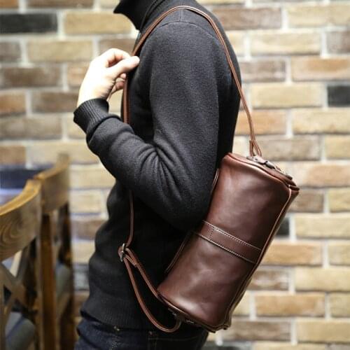 LEBSGE New Fashion Crazy Horse Pu Leather Mens Crossbody Bag Small Messenger Bag Retro Brown Single Shoulder Bag