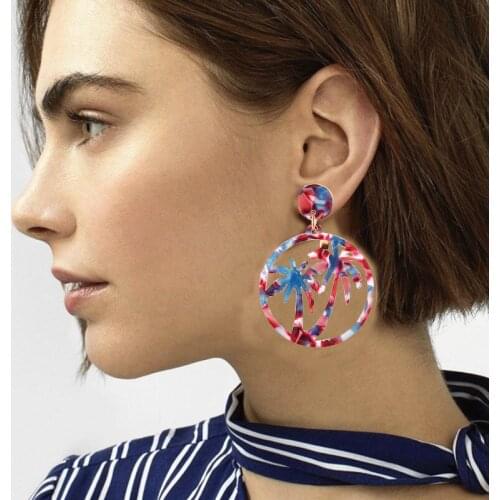 2021 New Geometric Acrylic Leaf Earrings Coconut Palm Acetate Plate Round Hollow Drop Earrings for Women Summer Party Jewelry