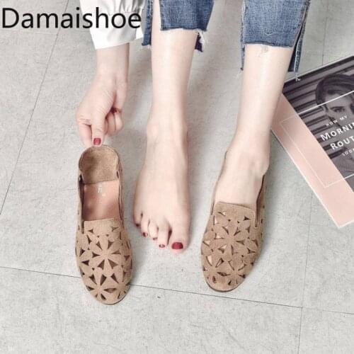2021 Summer New Fashionable Women Slip-on Breathable Flats Shoes Two Wear Hollow All-Matching Soft Bottom Casuals Ladies Shoes