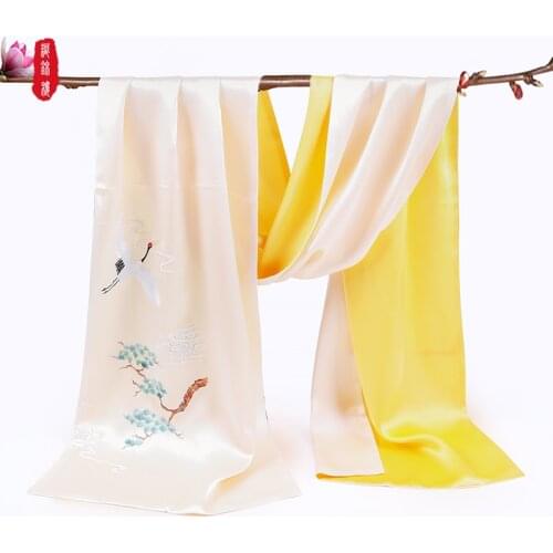 Brocade house silk crane hand painted scarf double layer silk handmade Chinese style Hangzhou silk scarf womens shawl