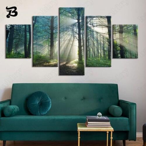 Natural Scenery Hd Wall Pictures Posters Printing Forest Trees and Sun Canvas Painting Home Wall Art Decoration for Living Room