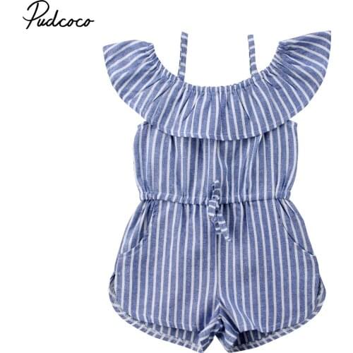 Pudcoco Summer Toddler Kids Baby Girls Striped Romper Jumpsuit Outfits Tunic Playsuit Cotton Baby Kids Girls Overalls
