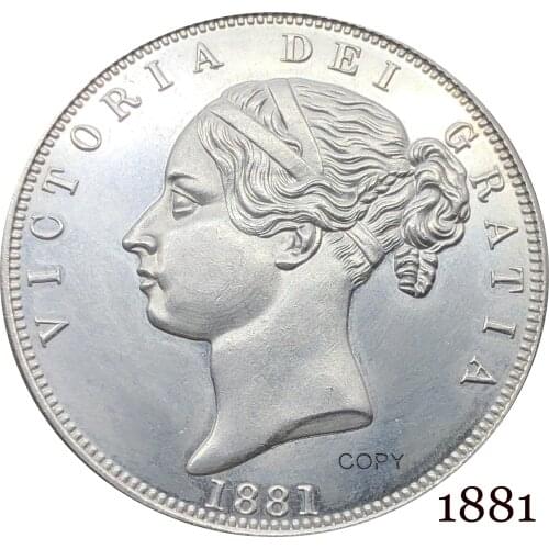 Untied Kingdom 1881 ½ Half Crown Copy Coin Great Britain Victoria Cupronickel Silver Plated Young Head Replica Production Coins