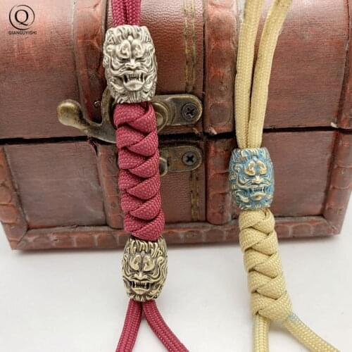 Retro Brass Dragon Head Umbrella Rope Knife Beads DIY Bracelets Accessories Handmade Woven Paracord Keychains Pendants Jewelry