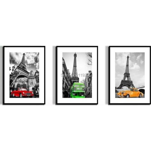 Canvas prints red green yellow eifeel tower canvas painting 3 panels canvas painting black and white pictures