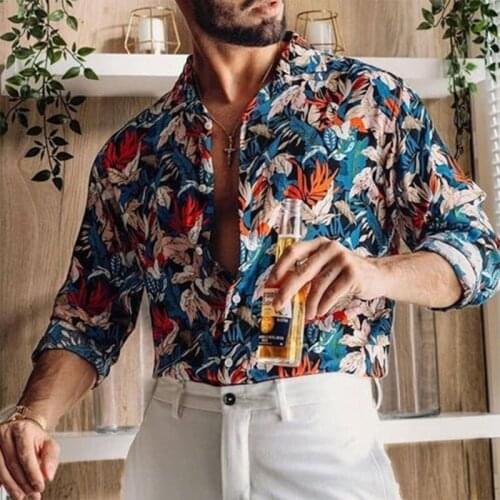 Fashion Holiday Printed Shirt Mens All-match Holiday Style New Premium Printed Long-sleeved Shirt Mens Shirt Tops