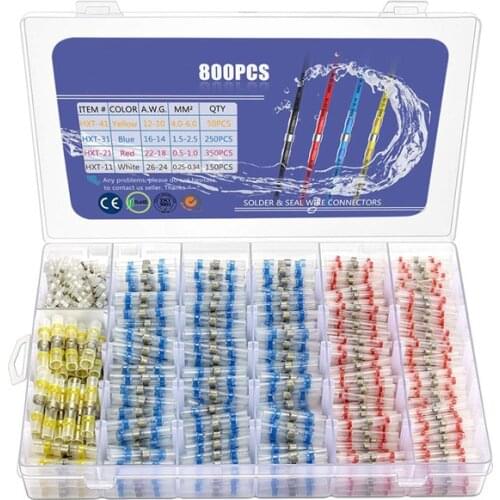 800/600/500pcs Heat Shrink Solder Butt Connectors - Solder Seal Wire Connectors - Insulated Waterproof Electrical Wire Terminals