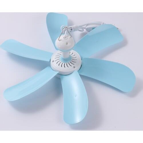 Blue 220V Silent Plastic Energy Saving Mini Ceiling Fan 6 Leaves Fan Blade Fan Dormitory Bedroom Hanging Fan Soft Wind Household