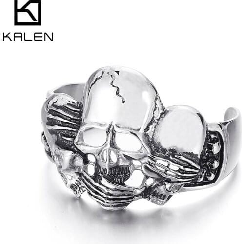 Titanium Steel Ghost Head Bangle For Men Skeletons Punk Jewelry