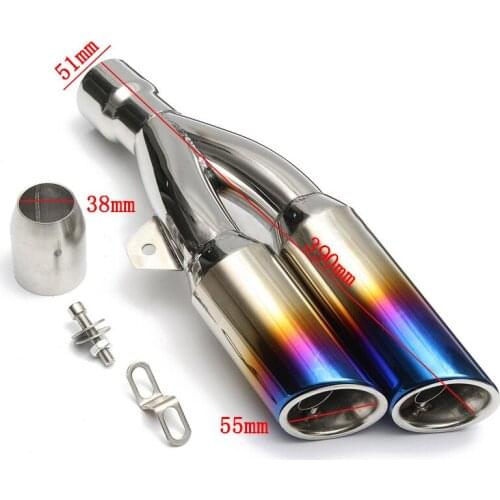38-51mm Universal Motorcycle Dual-outlet Exhaust With Removable DB Killer For 390mm Silencer System