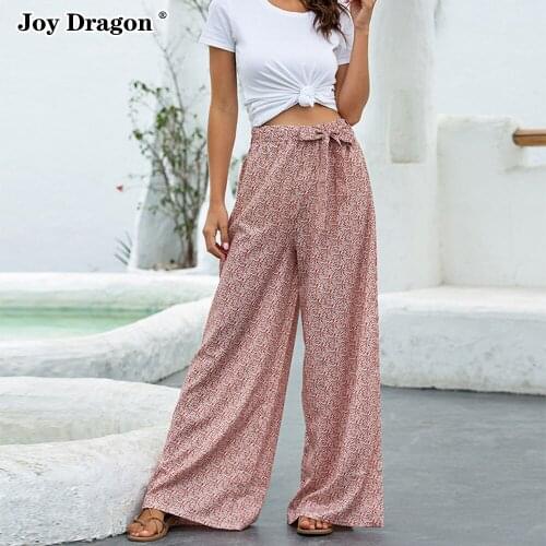 Traffic Women Pants For Female Summer Vintage Straight Loose Long Plus Size Print 2021 New Trouser Clothes Casual Daily Lace Up