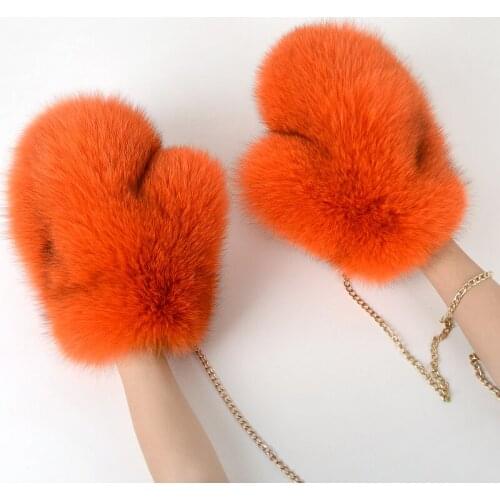 JKP Real Fox Fur Womens Gloves Autumn and Winter Female Sling Plus Velvet Thick Plush Gloves Unisex Natural Fox Fur Gloves