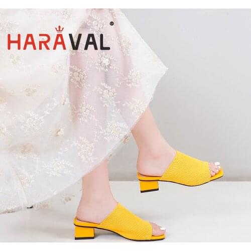 HARAVAL New Style Women Slipper Shoes Leisure Fashion Sexy Thick Heels Spring Summer Autumn Yellow Black White High Quality B49