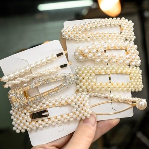 1Set Elegant Handmade Pearls Hair Clips For Women 2021 Fashion Geometric Barrettes Headwear Girls Sweet Hairpins Hair Accessorie