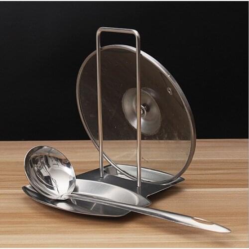 1PC New 304 Stainless Steel Pot Lid Shelf Cooking Storage Pan Cover Lid Rack Stand Spoon Holder KX 042