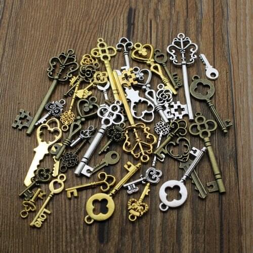 20pcs/lot Antique Silver Color Key Charms Pendants Bracelet Findings Alloy Metal Charms for Jewelry Making DIY Supplies