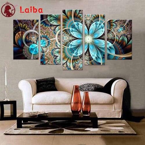Diamond Embroidery Abstract art, colorful flowers Diamond Painting Full Square round drill Mosaic Cross Stitch Wall Art5pcs
