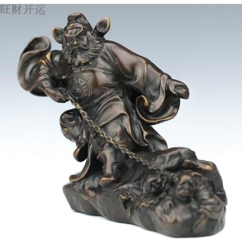 Antique QingDynasty copper statue,Zhong Kui captures ghosts sculpture,Handicrafts,best collection&adornment,Free shipping