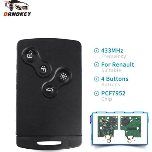 Dandkey 5pcs Remote Key Fob 433MHZ PCF7952 Chip For Renault Megane Scenic Laguna Koleos Clio Uncut Blade 4 Buttons Car Key Card