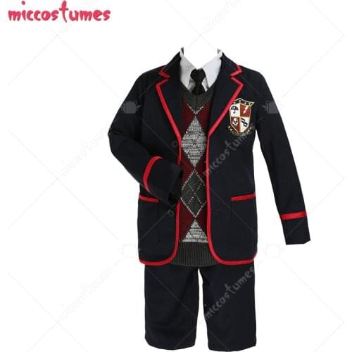 Kids Boys The Umbrella Academy School Uniform Cosplay Costume Full Set with Tie and Eyemask Halloween Costume for Kids