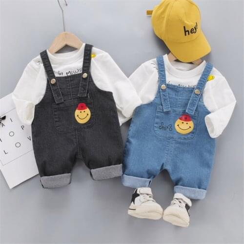 Baby jeans suspenders 2021 spring and autumn new long sleeve T-shirt for boys and girls