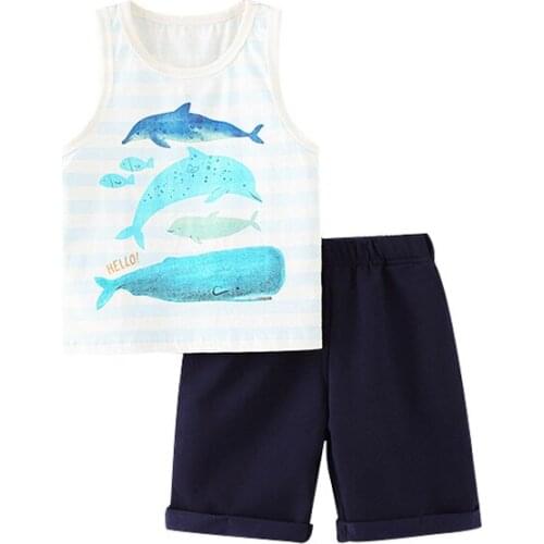 Jumping Meters Summer Suits Boys Two-piece Childrens Short-sleeved Trousers Pattern Cute Children Animal Whale Clothes