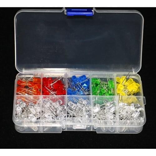 200pcs/box 5mm LED Diode Light Round Bright White Yellow Red Green Blue Assortment Assorted Kit DIY Box Support Dropshipping