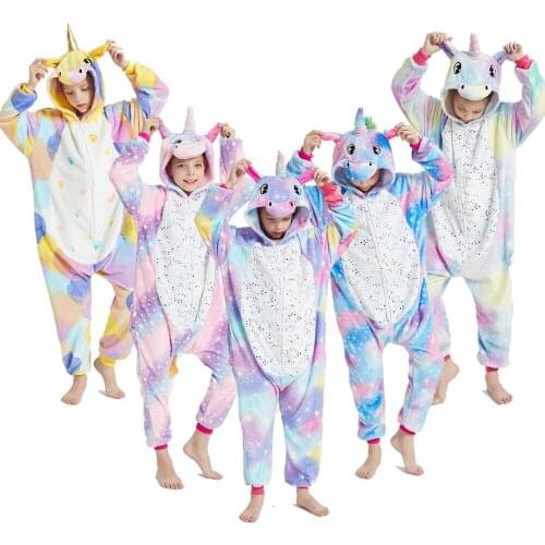 Flannel Soft Warm Kigurumi Unicorn Pajamas for 8-12Yrs Kids Childrens Sleepwear Baby Nightwear Unicornio Pijamas for Girls