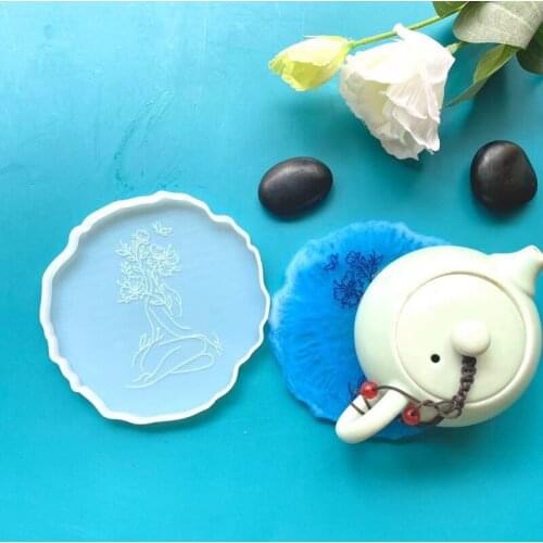Human Body Tea Tray Coaster Mold Silicone Epoxy Resin Coaster Mold Used to Make Artificial Agate Pieces Coasters T84A