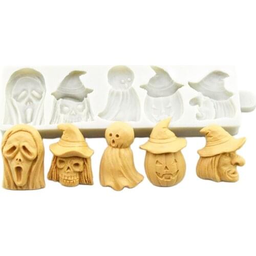 Halloween Goblins Ghosts Silicone Fondant Cake Mold Pumpkin Demon Clown Chocolate Candy Sugar Craft Decorating Mould K432