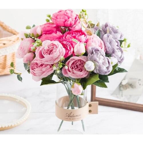 Roses Artificial Flowers Silk Peonies Pink High Quality Bouquet Wedding Home Living Room Party Decoration Beautiful Fake Flowers