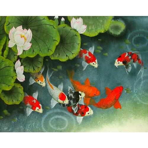 Jmine Div 5D Colorful Fish Full Diamond Painting cross stitch kits art High Quality pond 3D paint by diamonds