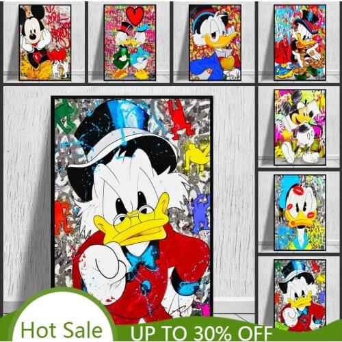Graffiti Art Disney Canvas Painting Mickey Mouse and Donald Duck Street Art Poster Print Wall Art Picture for Home Decoration