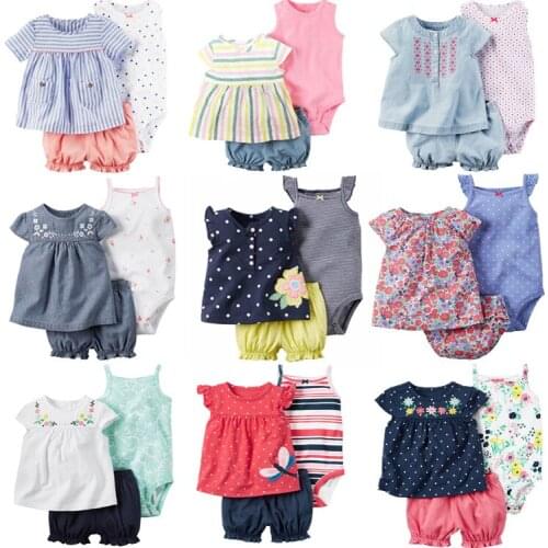 Summer 3pcs sets Baby Clothing Sleeveless Cotton newborn pudcoco Baby Girl romper
