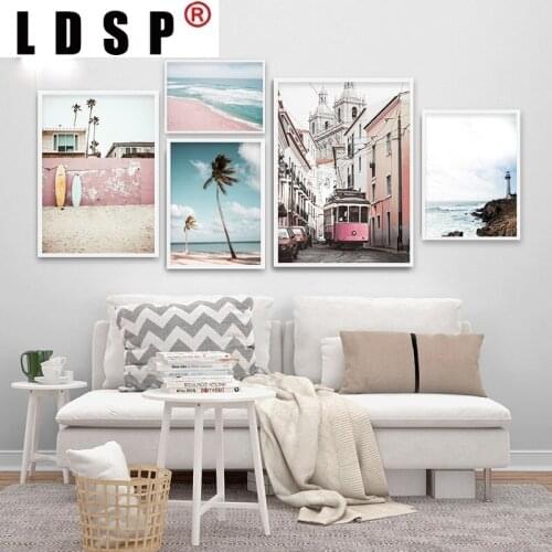 LDSP Bus Sea Beach Surf Lighthouse Canvas Painting Wall Art Print Poster Picture Modern Living Room Home Decor
