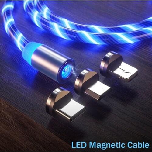 Magnetic Luminous Cable LED Glow Flowing Micro USB Type C Fast Charging Cord For Android Phone Bright Charger Cable For iphone X