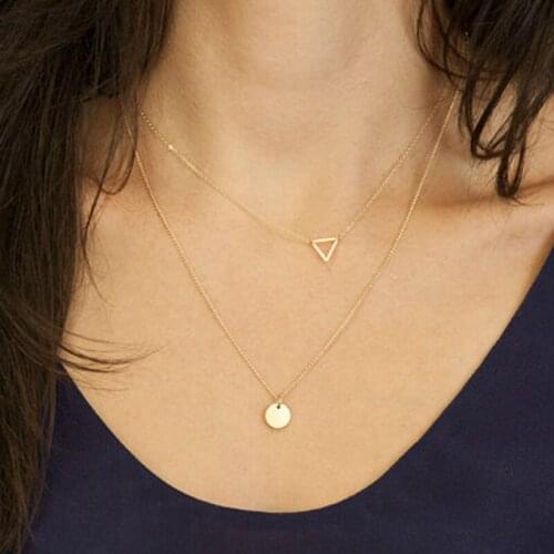 Fashion accessories Set Gold Triangle Necklace Simple Sequins Necklace For Women Charm Necklace