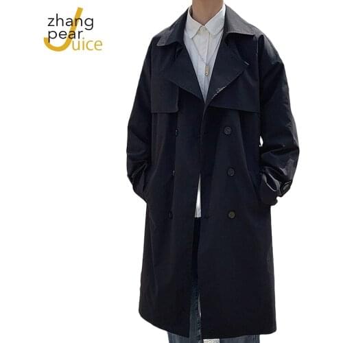 Mens Casual Solid Double Breasted Trench Coat High-Quality Mens Long Lapel Windbreakers Mens Clothing