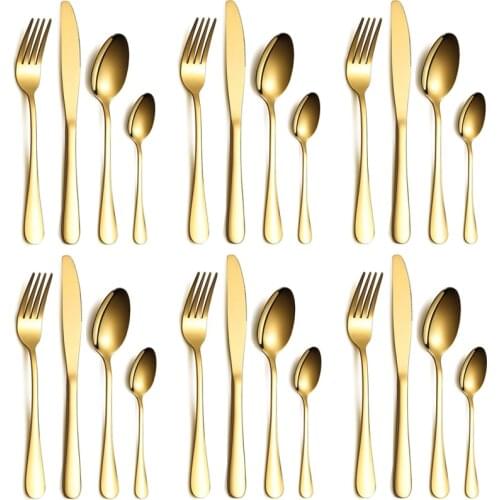 Western Table Dinner Set Gold Stainless Steel Cutlery Set Dining Knife Fork Spoon Teaspoon Dinnerware Kitchen Tools Bright Light