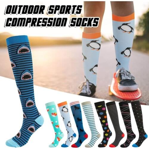 25# Penguin Print Sports Socks Golf Outdoor Cycling Tarvel Compression Socks Anti-slip High Quality Breathable Warm Long Socks
