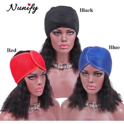 Nunify New Fashion Black Red Blue Non Slip Adjustable Lace Wig Headband Foam Mesh Wrap Wig Band Soft Polyester Mesh Belt Bonnets