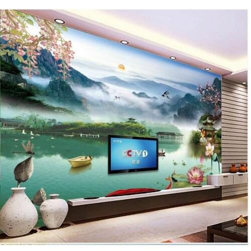 Custom High-end mural 3d wallpaper murals wall Jiangnan Water Landscape Painting Background Wall China Wind Landscape Wall decor