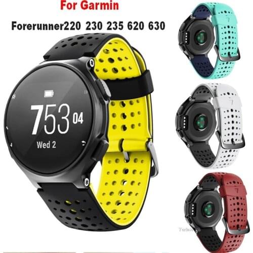 100pc Silicone Bicolor Watchband Watch Strap for Garmin Forerunner220 230 235 620 630 735XT Small Round Holes Wristband Bracelet